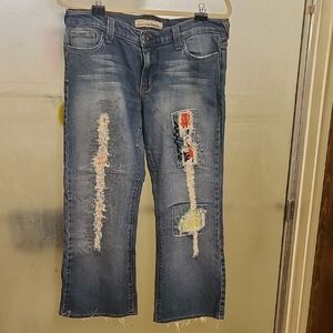 Distressed Blue Jeans with Patchwork